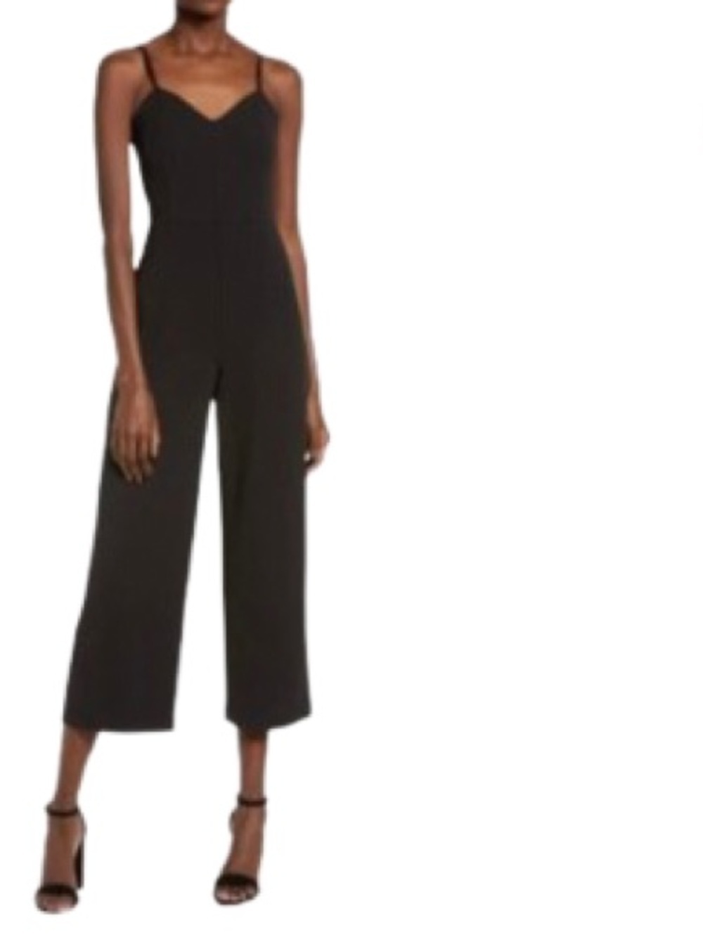 Women's L Leith Strappy Black Jumpsuit Crop Wide Leg Sleeveless